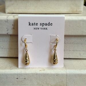 Kate Spade New York Rain Drop Collection Hoop Huggies Earrings Pave Gold CZ